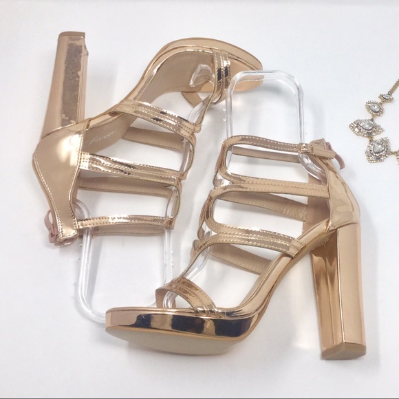 Rose Gold Strappy Platform Pump Chunky High Heels. - Picture 5 of 6